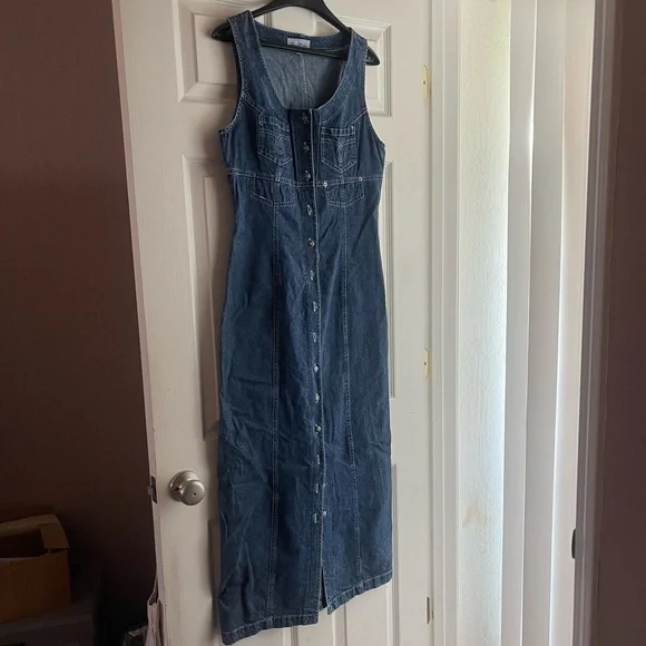 chinese dress ladies Vintage French Button Front Denim Maxi Dress / S/M – Sarah & Ludo main image 0